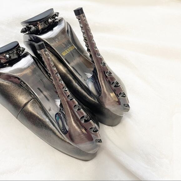 Hades Predator pewter chrome heels steampunk 9 spiked leather gray - Picture 8 of 9